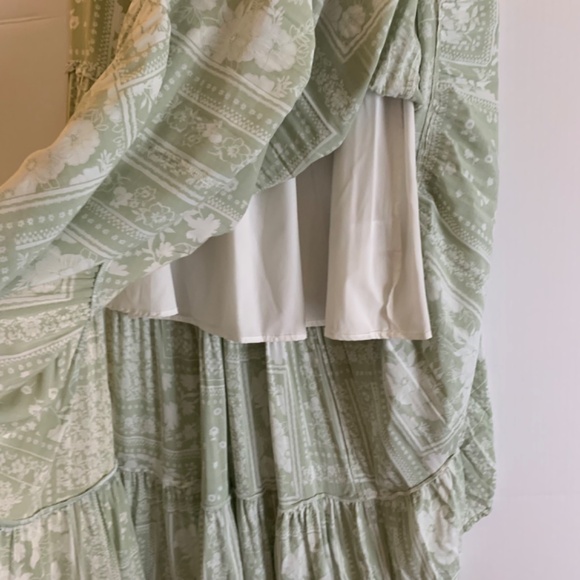 Boho/western, sage green & white floral bandana-like ruffled tiered maxi skirt - Picture 6 of 12